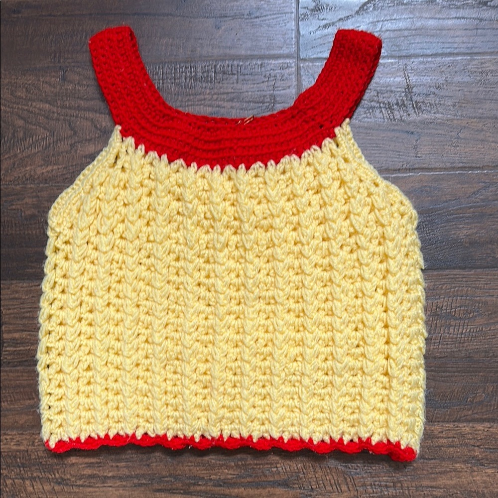 CROCHET TANK TOP Handmade Yellow and Red Crochet Top SMALL EXCELLENT CONDITION